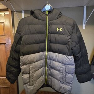 Under Armour Kids Puffer Jacket in Black and Gray with Neon Yellow